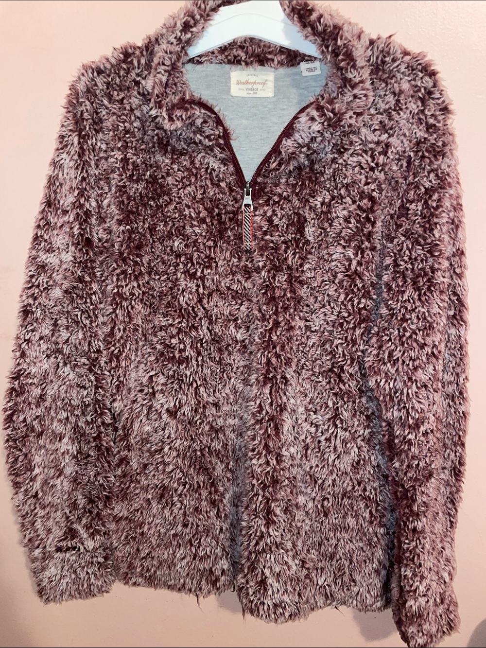 Weatherproof Plush Half-Zip Teddy Jacket in Mauve